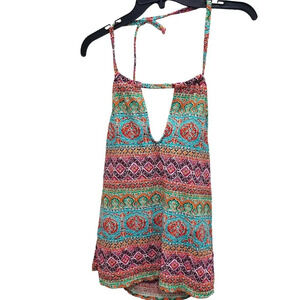 Chaps Women's Multicolor Boho Ikat Keyhole Swim Halter Tankini Swim Top‎ Sz 12